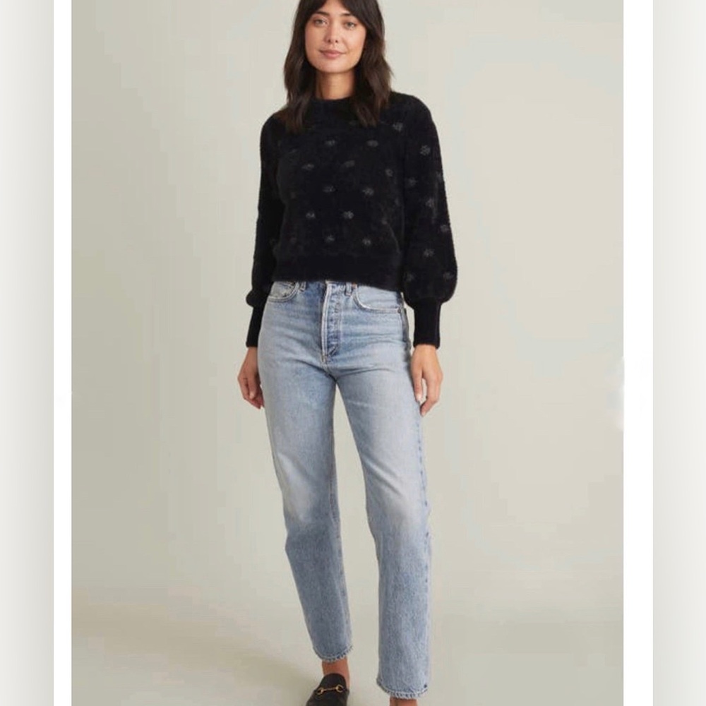 Marine Layer NWOT Arielle Crewneck Sweater in Black/Metallic Funfetti Si…